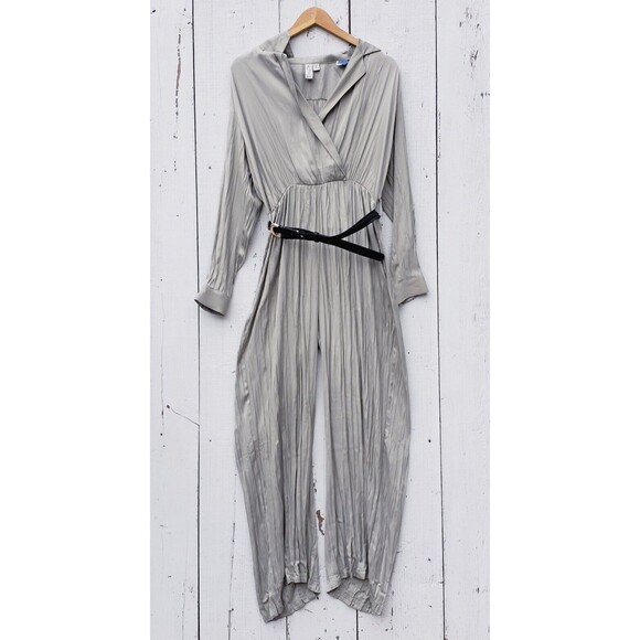 Joie Women Sage Green Long Sleeve Collared Belted Relaxed Jumpsuit Sz S - Picture 6 of 11